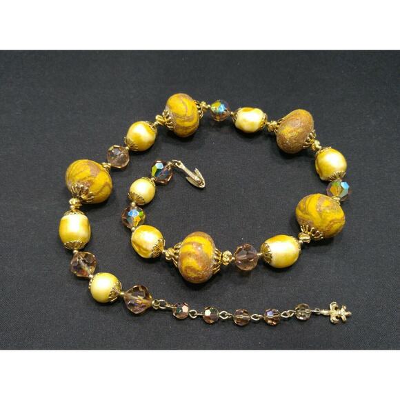 Vintage Vendome Art Bead Necklace Faux Baroque Pearls & AB Crystals 1960s - Picture 6 of 10